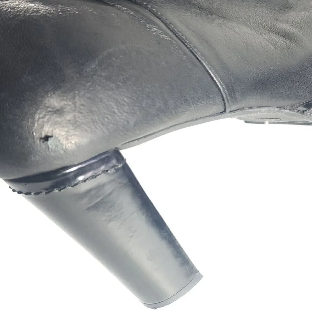 Stuart Weitzman Women's US7,5-8 Black Leather Buckle Heel PullOn Over Knee Boots